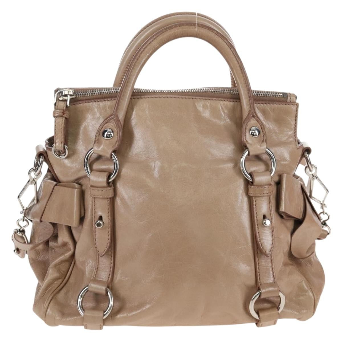 Miu Miu Bow Satchel Cervo Leather Beige Leather Handbag (Pre-Owned)