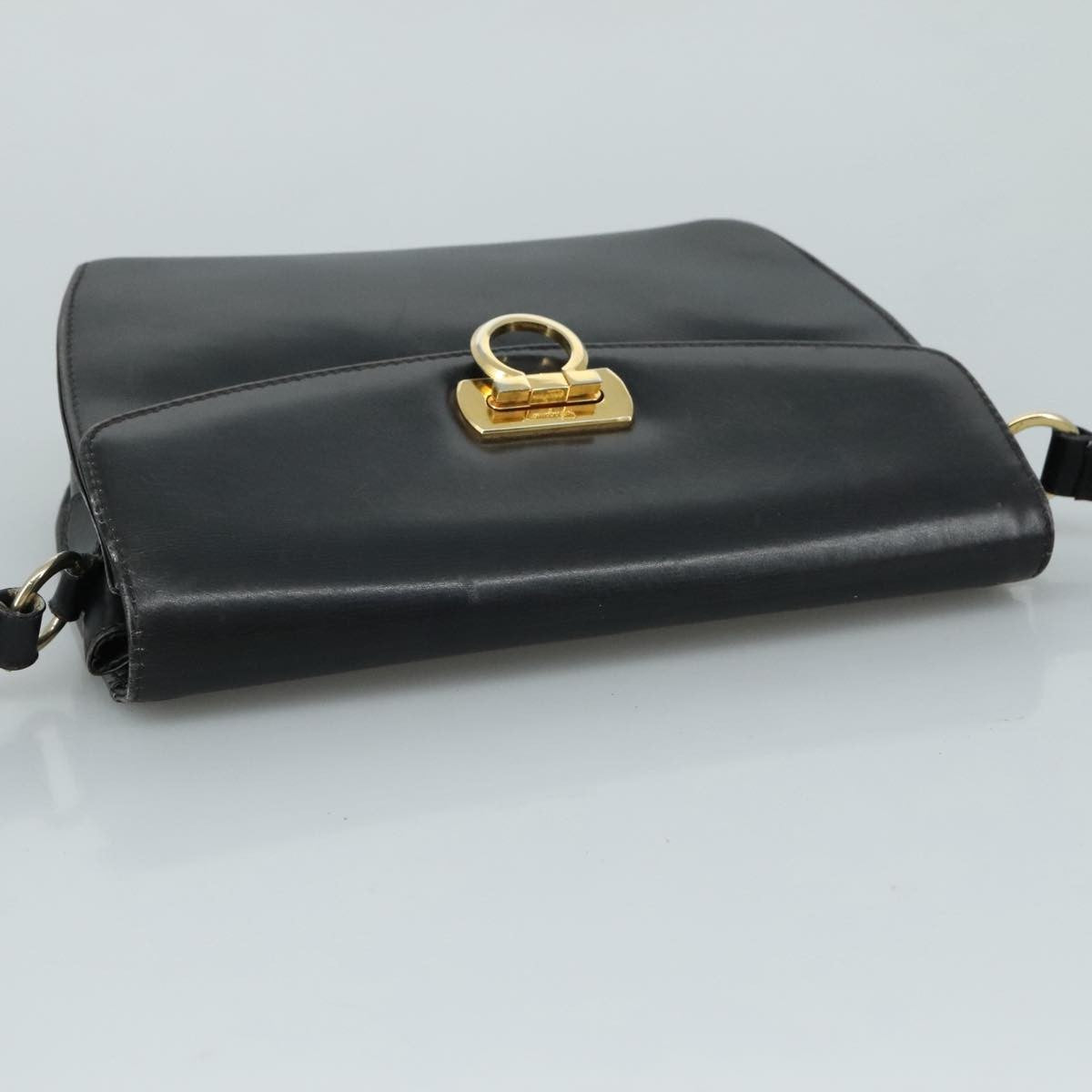 Salvatore Ferragamo Gancini Flap Leather Black Leather Shoulder Bag Bag (Pre-Owned)