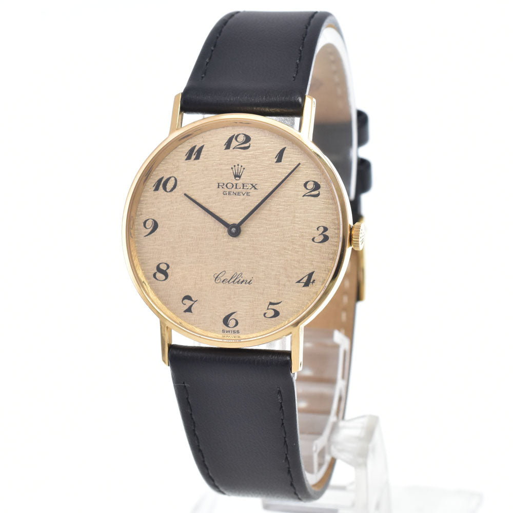 Rolex Cellini Round Quartz Yellow Gold And Alligator Watch (Pre-Owned)