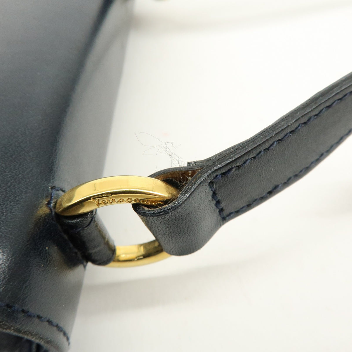 Salvatore Ferragamo Vintage Gancini Flap Leather Navy Leather Shoulder Bag Bag (Pre-Owned)