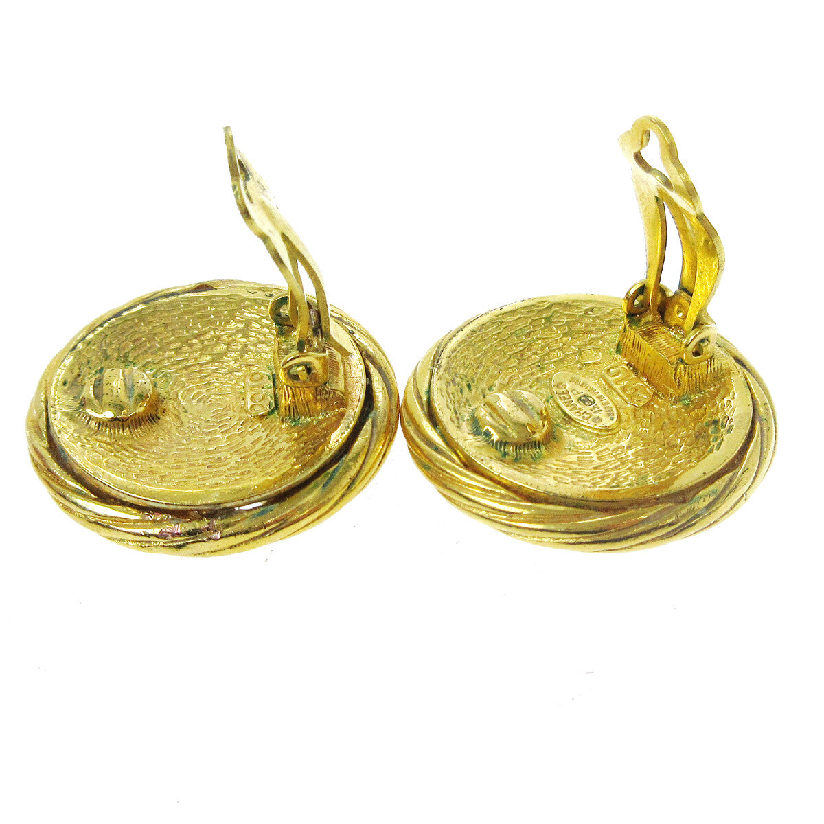 Chanel Cc Button Clip-On Metal Gold Gold_Plated Earrings Jewelry (Pre-Owned)