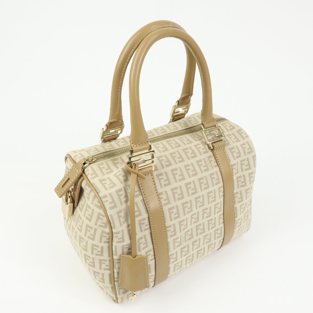Fendi Boston Zucchino Coated Canvas Beige Canvas Handbag (Pre-Owned)