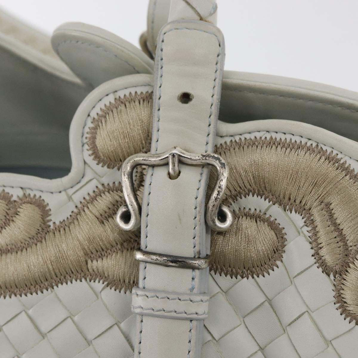 Bottega Veneta Belted Cabas Tote Intrecciato Nappa With Stitched Detail White Leather Tote Bag Bag (Pre-Owned)
