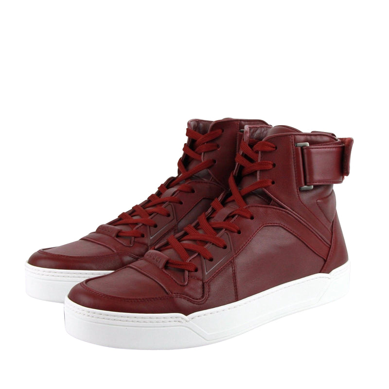 Gucci High Top Strong Dark Red Leather Sneakers With Strap 386738 6148