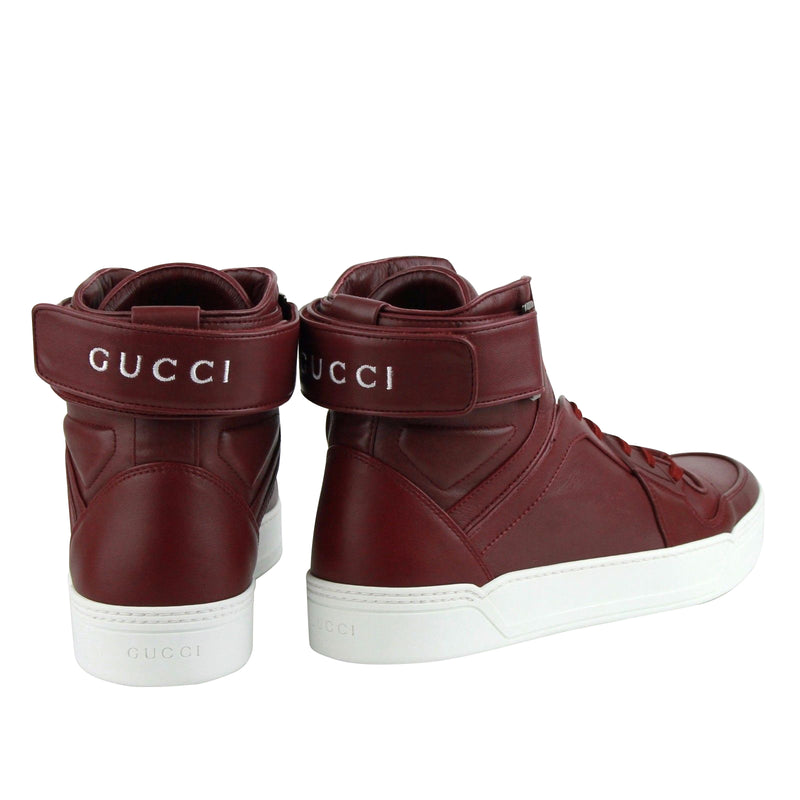 Gucci High Top Strong Dark Red Leather Sneakers With Strap 386738 6148