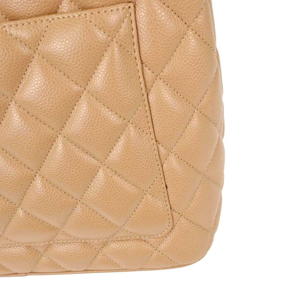 Chanel Medallion Quilted Caviar Beige Leather Tote Bag Bag (Pre-Owned)