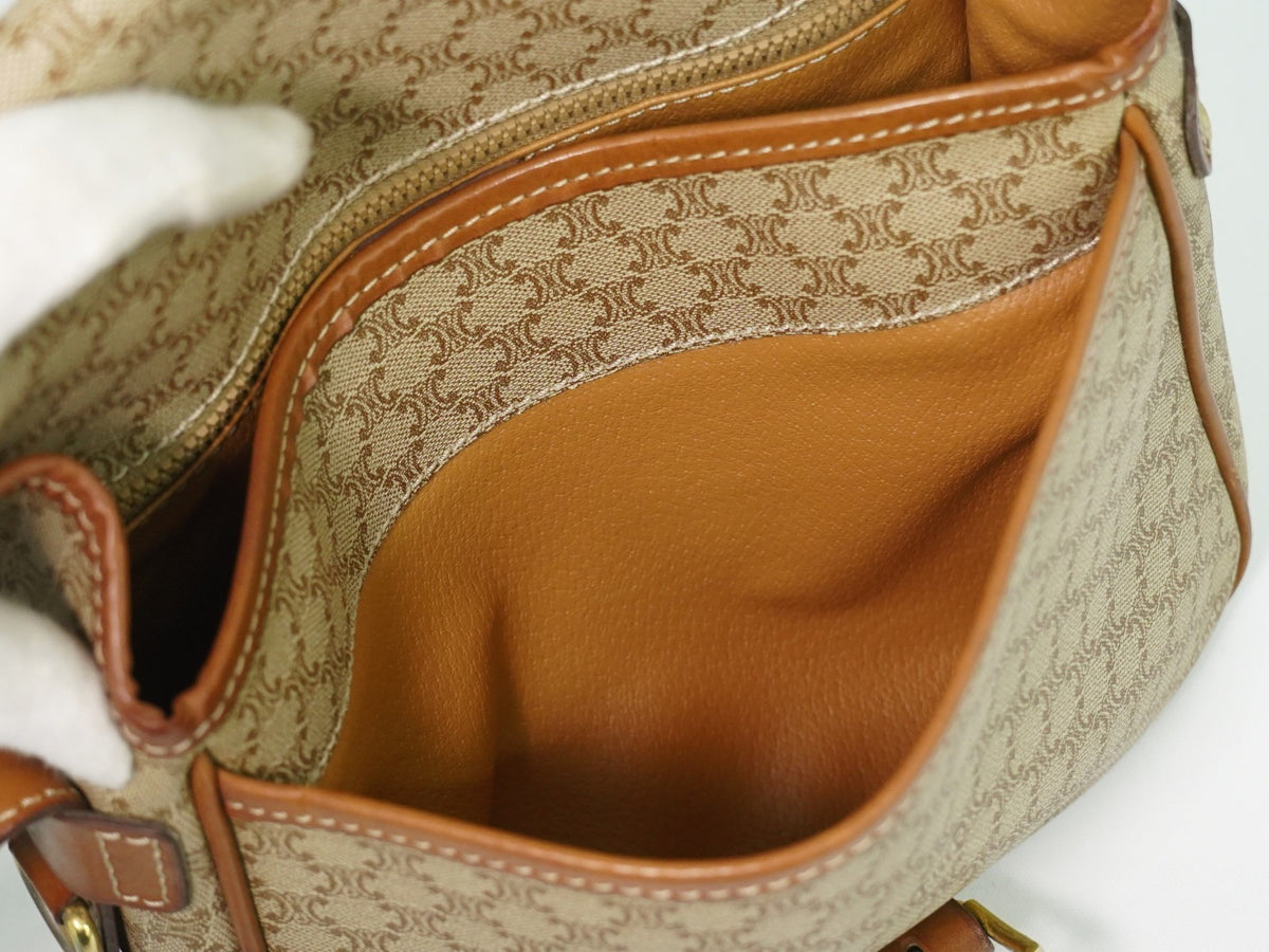 Celine Vintage Macadam Canvas And Leather Beige Canvas Shoulder Bag Bag (Pre-Owned)
