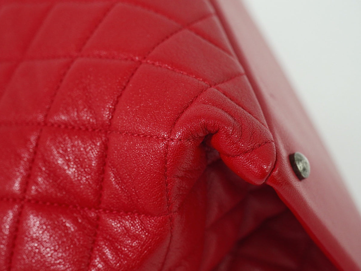 Chanel Boy Chained Quilted Calfskin Red Leather Tote Bag Bag (Pre-Owned)
