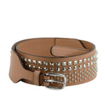 Gucci Women's Studded Skinny Silver Buckle Beige Leather Belt 388985 2754