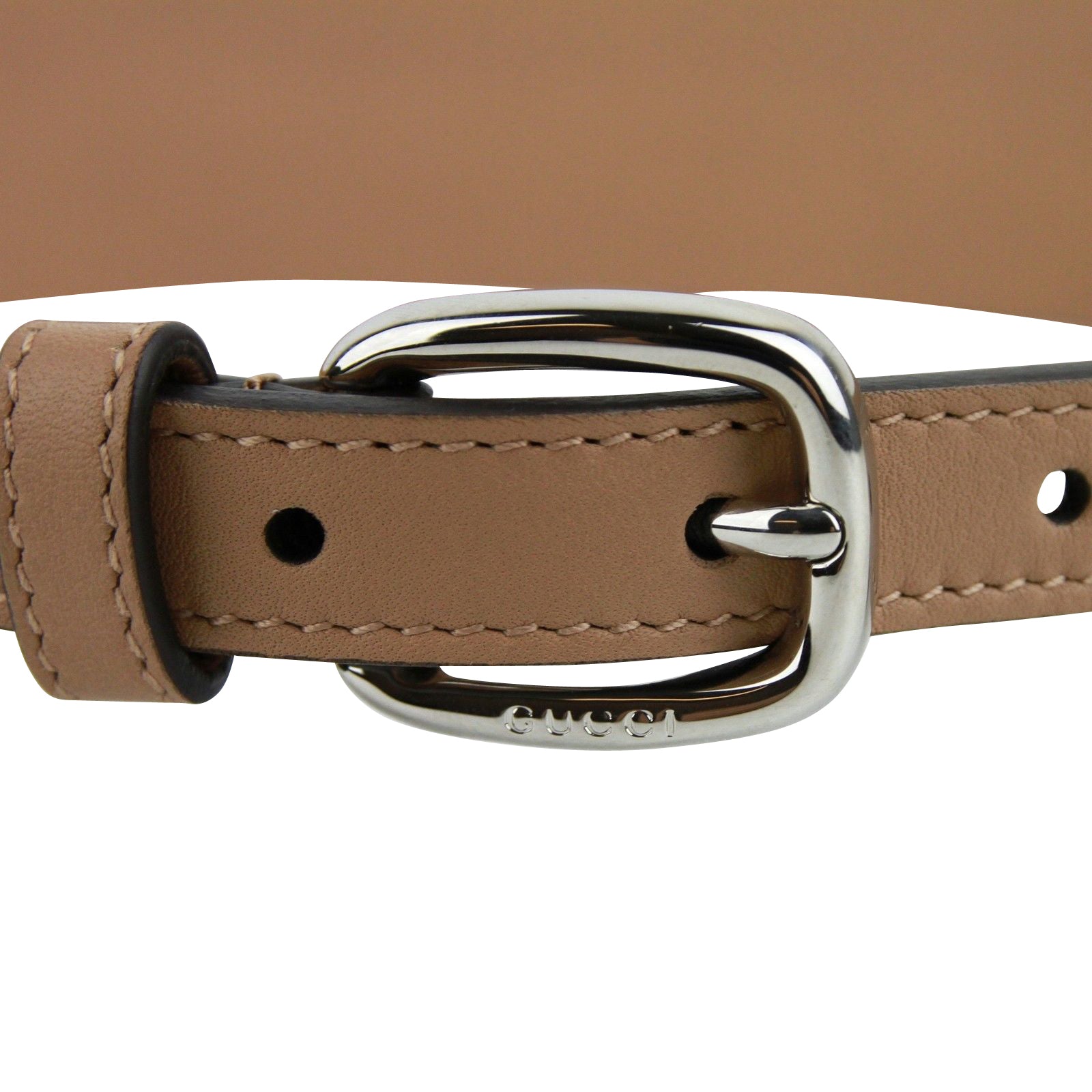 Gucci Women's Studded Skinny Silver Buckle Beige Leather Belt (95 / 38)