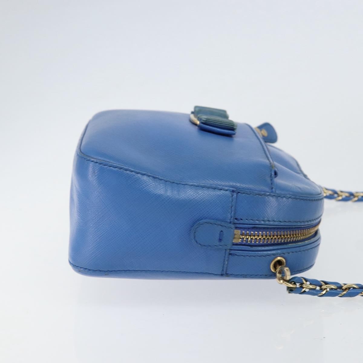Salvatore Ferragamo Vala Chain Leather Blue Leather Shoulder Bag Bag (Pre-Owned)