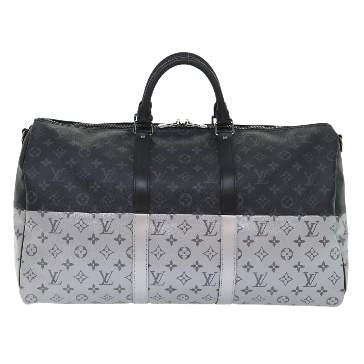 Louis Vuitton Keepall Bandouliere Monogram Eclipse Split Canvas Black Canvas Bag (Pre-Owned)