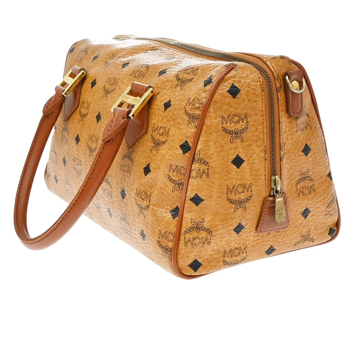 MCM Visetos Logogramme Canvas And Leather Brown Leather Handbag (Pre-Owned)