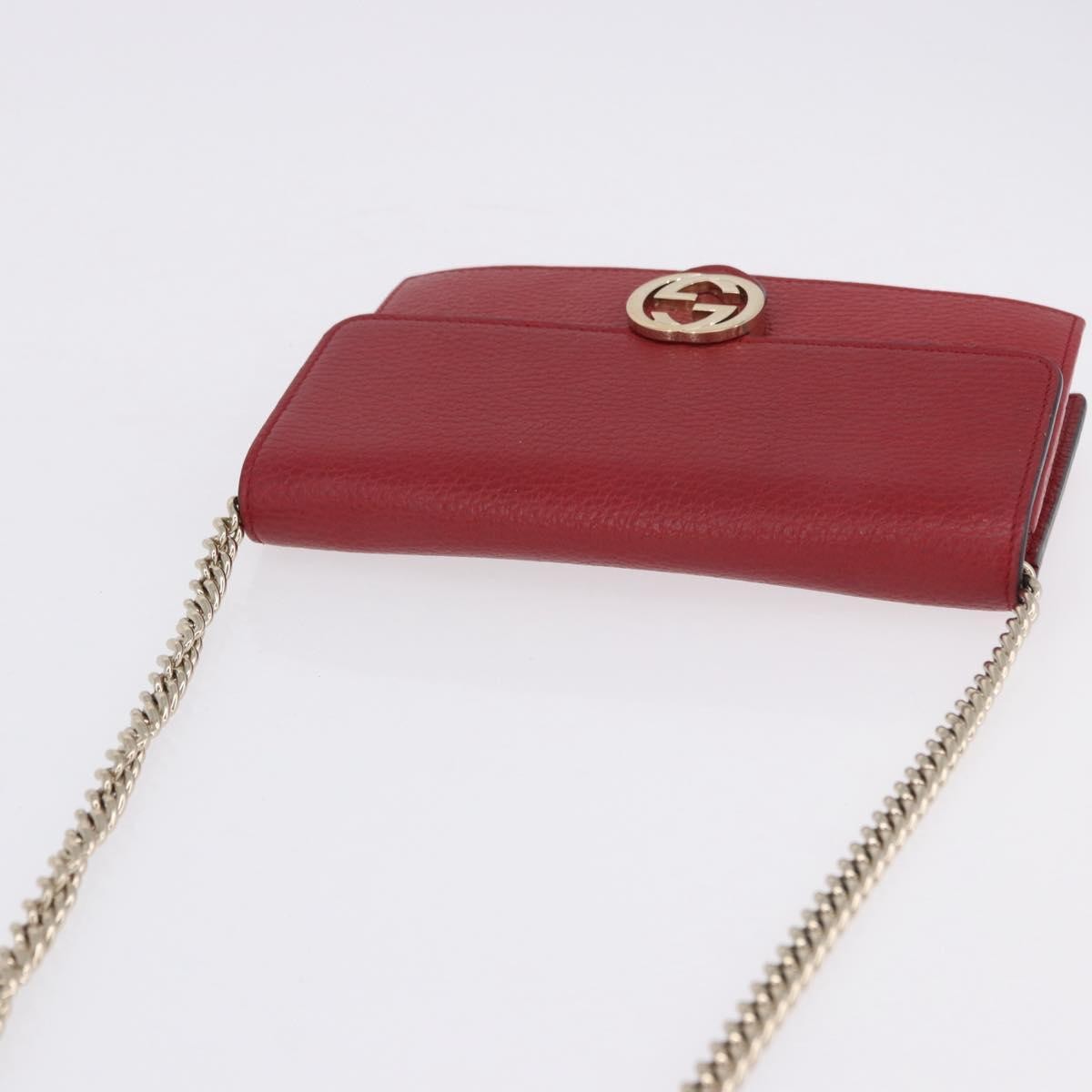 Gucci Interlocking Wallet On Chain Leather Red Leather Shoulder Bag Bag (Pre-Owned)