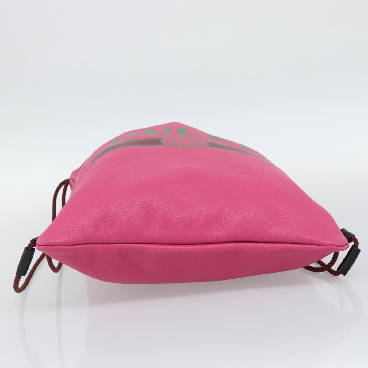 Gucci Logo Drawstring Printed Leather Pink Leather Backpack Bag (Pre-Owned)