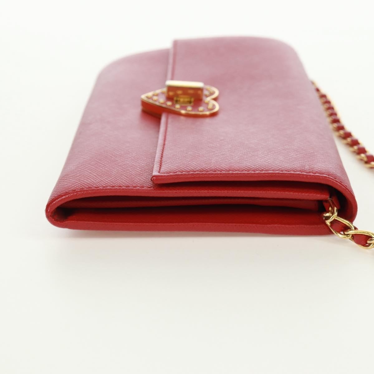 Prada Heart Wallet On Chain Saffiano Leather Red Leather Crossbody Bag Bag (Pre-Owned)