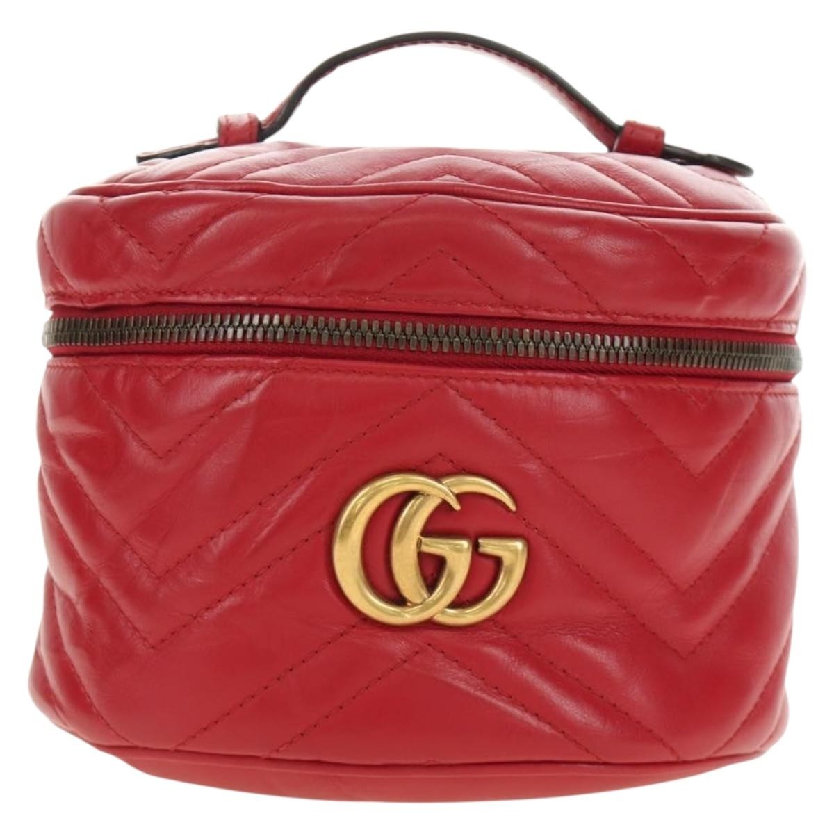 Gucci Gg Marmont Vanity Matelasse Leather Red Leather Backpack Bag (Pre-Owned)