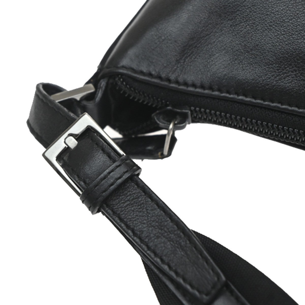 Gucci Vintage Web Half Moon Leather Black Leather Shoulder Bag Bag (Pre-Owned)