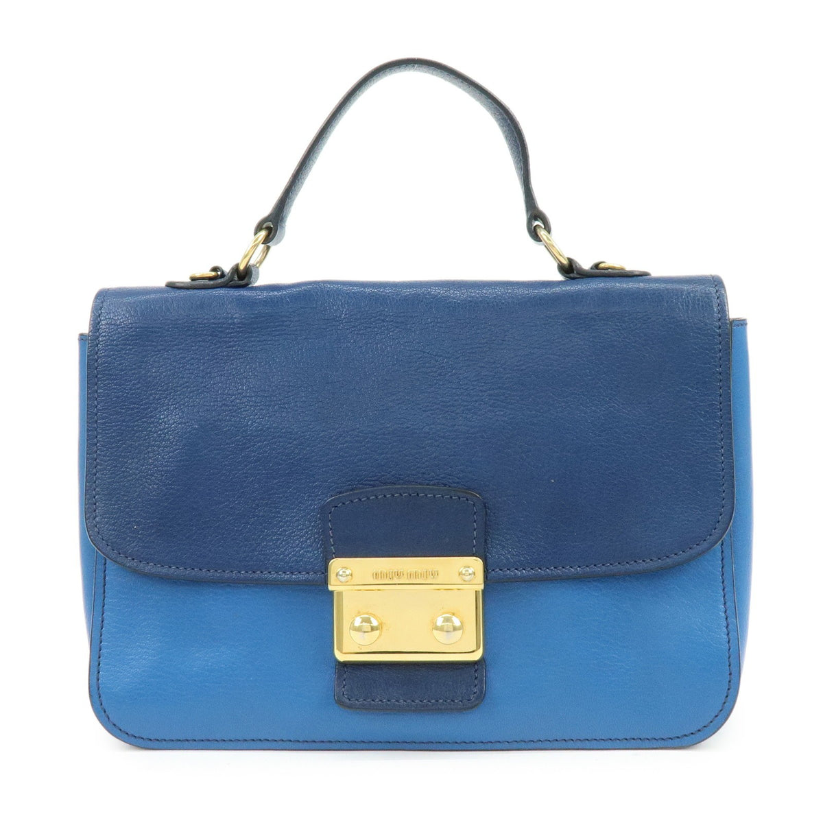 Miu Miu Madras Top Handle Leather Blue Leather Handbag (Pre-Owned)