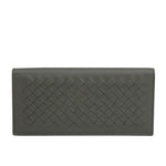 Bottega Veneta Men's Intercciaco Gray Leather Woven Long Bifold Wallet 390878 1300