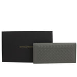 Bottega Veneta Men's Intercciaco Gray Leather Woven Long Bifold Wallet 390878 1300