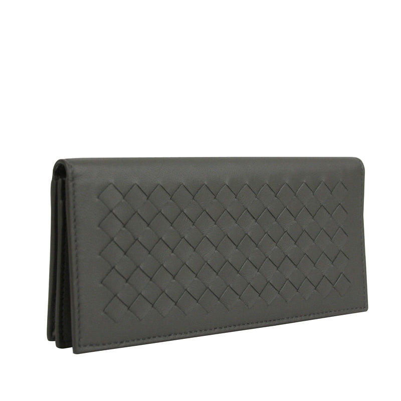 Bottega Veneta Men's Intercciaco Gray Leather Woven Long Bifold Wallet 390878 1300