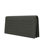 Bottega Veneta Men's Intercciaco Gray Leather Woven Long Bifold Wallet 390878 1300