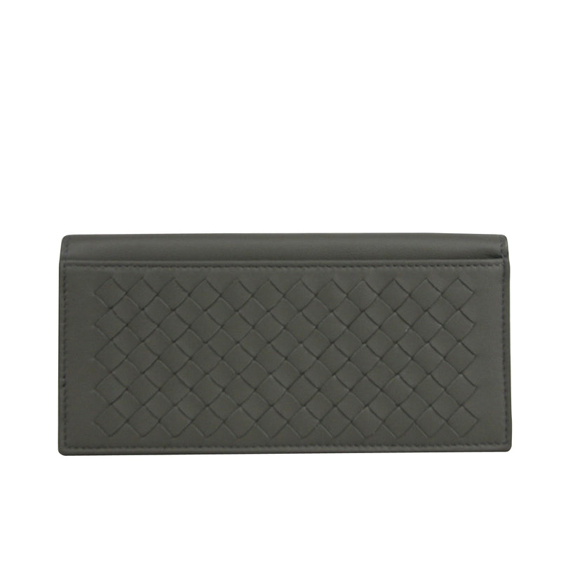 Bottega Veneta Men's Intercciaco Gray Leather Woven Long Bifold Wallet 390878 1300