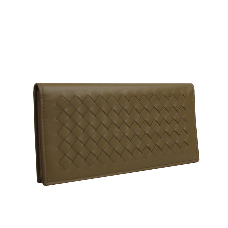 Bottega Veneta Men's Woven Long Light Brown Leather Bifold Wallet 390878 2314