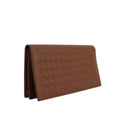 Bottega Veneta Men's Woven Brown Medium Leather Long Bifold Wallet 390878 2531