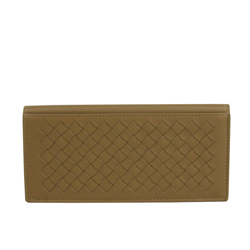 Bottega Veneta Men's Woven Light Brown Leather Long Bifold Wallet