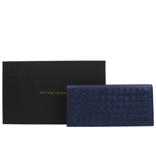 Bottega Veneta Men's Intercciaco Navy Blue Leather Long Bifold Wallet 390878 4111