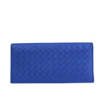 Bottega Veneta Men's Intercciaco Blue Leather Woven Long Bifold Wallet 390878 4315