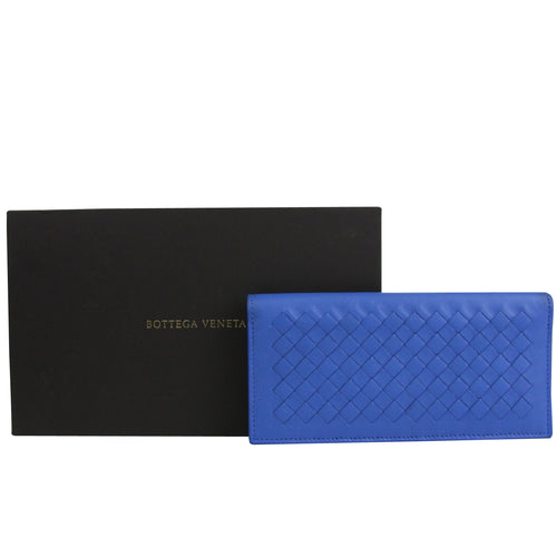 Bottega Veneta Men's Intercciaco Blue Leather Woven Long Bifold Wallet 390878 4315