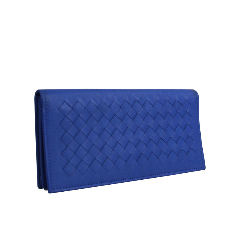 Bottega Veneta Men's Intercciaco Blue Leather Woven Long Bifold Wallet 390878 4315