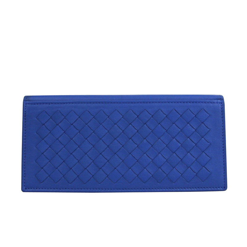 Bottega Veneta Men's Intercciaco Blue Leather Woven Long Bifold Wallet 390878 4315