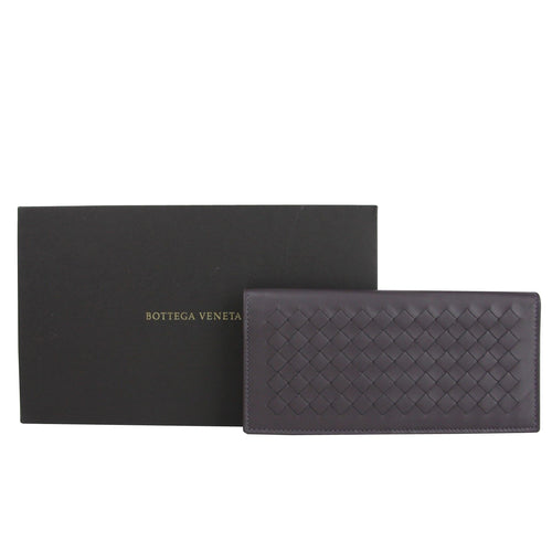 Bottega Veneta Men's Intercciaco Long Bifold Dark Plum Leather Wallet 390878 6017