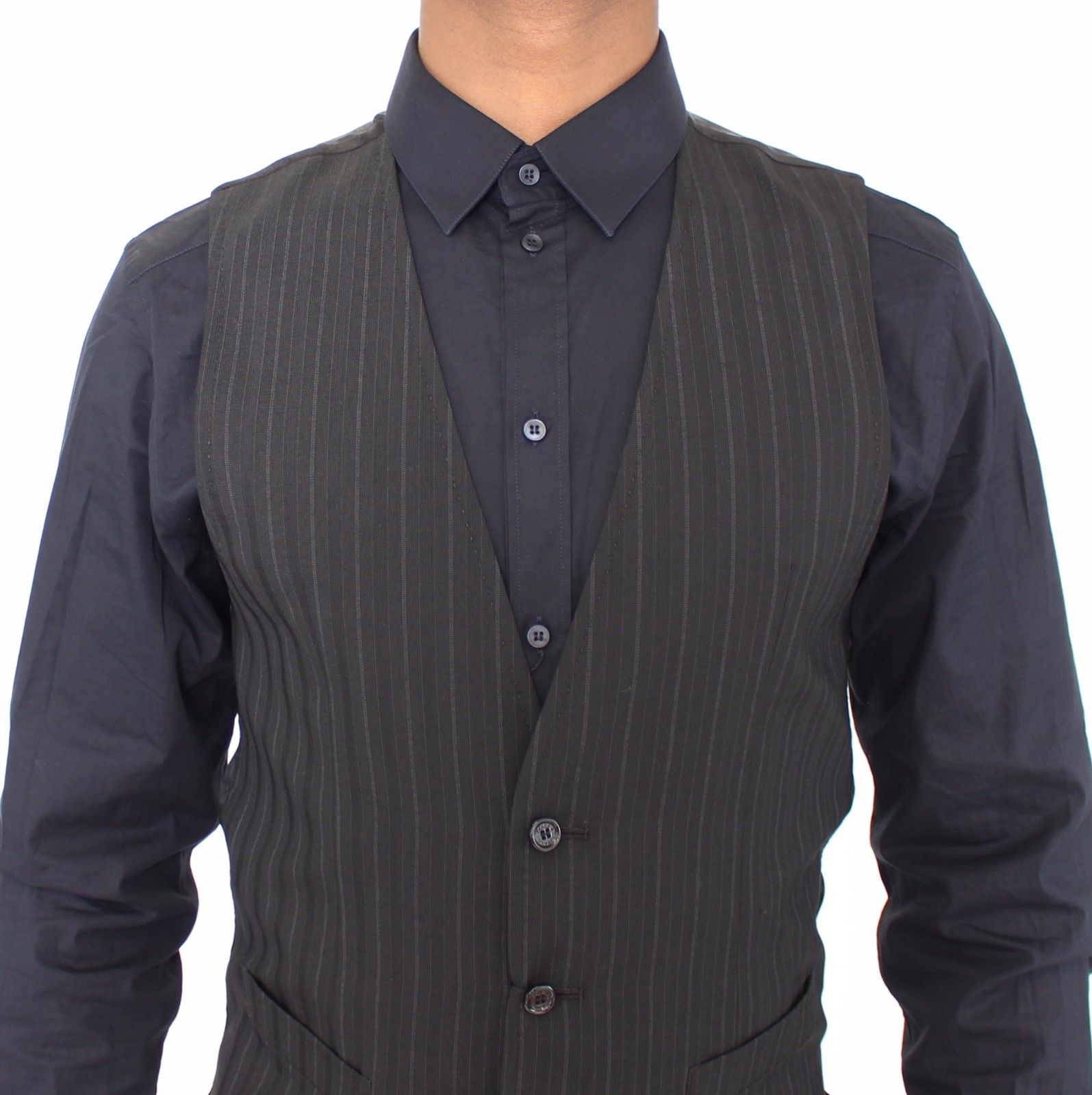 Dolce & Gabbana Elegant Striped Wool Dress Men's Vest