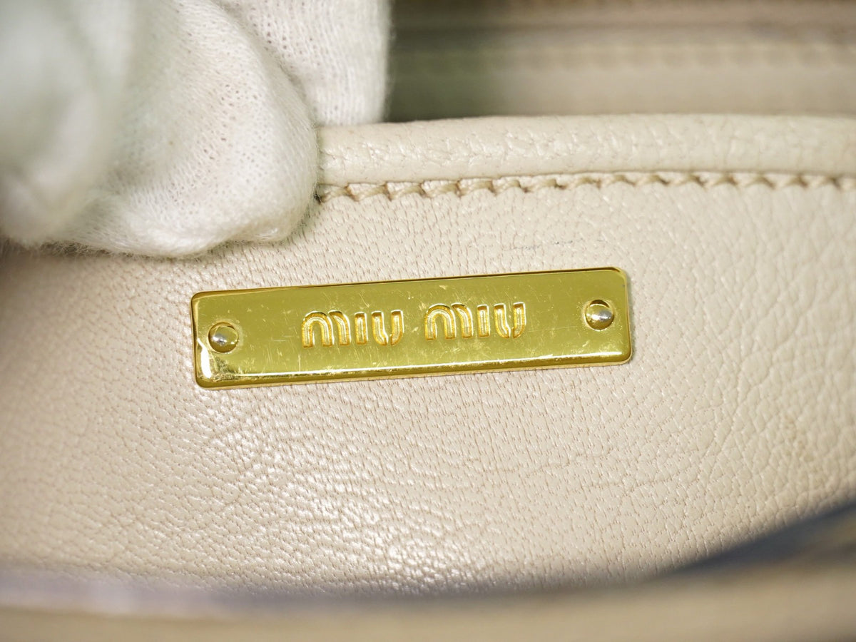 Miu Miu Madras Convertible Lock Leather Beige Leather Tote Bag Bag (Pre-Owned)