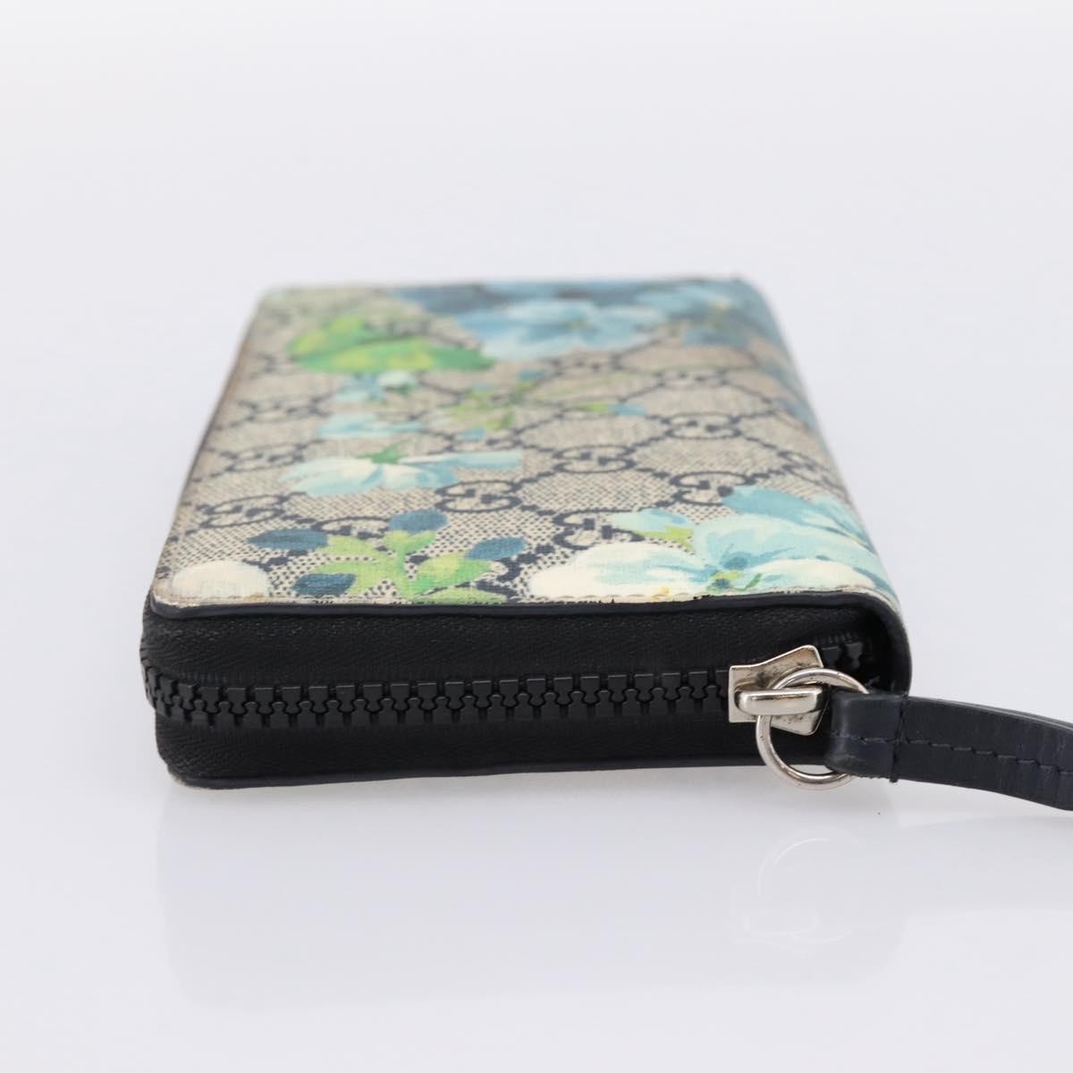 Gucci Zip Around Blooms Print Gg Coated Canvas Blue Pvc Wallets Accessory (Pre-Owned)