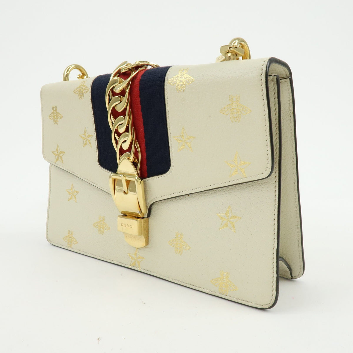 Gucci Sylvie Belt Leather Beige Calfskin Handbag (Pre-Owned)