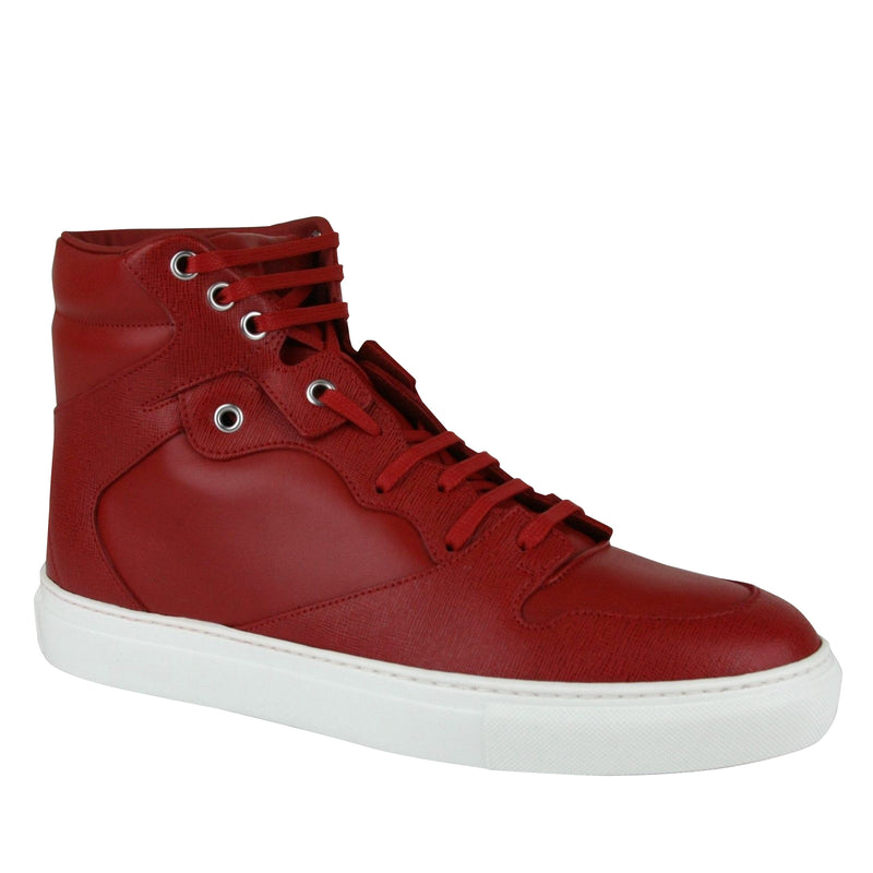 Balenciaga Men's Hi Top Dark Red Leather / Coated Canvas Sneaker