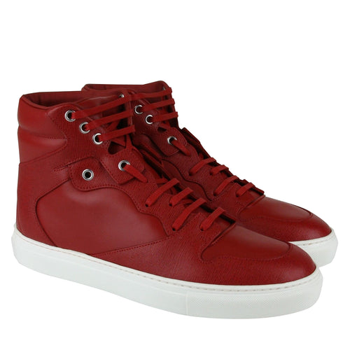 Balenciaga Men's Hi Top Dark Red Leather / Coated Canvas Sneaker 391205