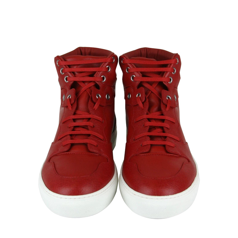 Balenciaga Men's Hi Top Dark Red Leather / Coated Canvas Sneaker