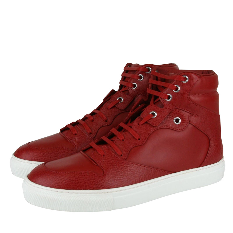 Balenciaga Men's Hi Top Dark Red Leather / Coated Canvas Sneaker