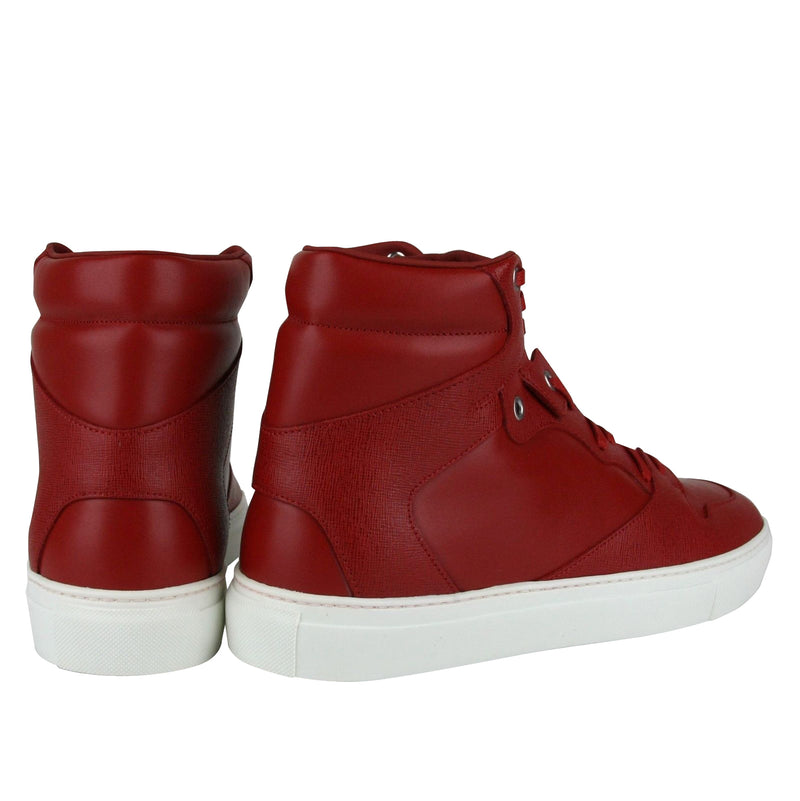 Balenciaga Men's Hi Top Dark Red Leather / Coated Canvas Sneaker