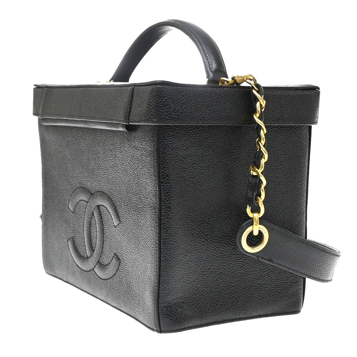Chanel Vintage Vanity Case Calfskin Black Leather Handbag (Pre-Owned)
