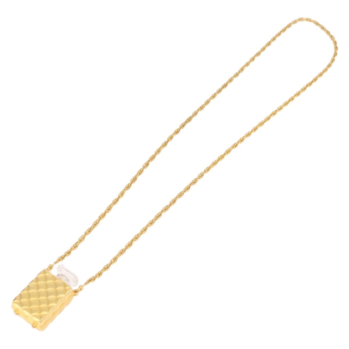 Chanel Cc Perfume Bottle Pendant Chain Long Metal With Crystals And Faux Pearls Gold Metal Necklace Jewelry (Pre-Owned)