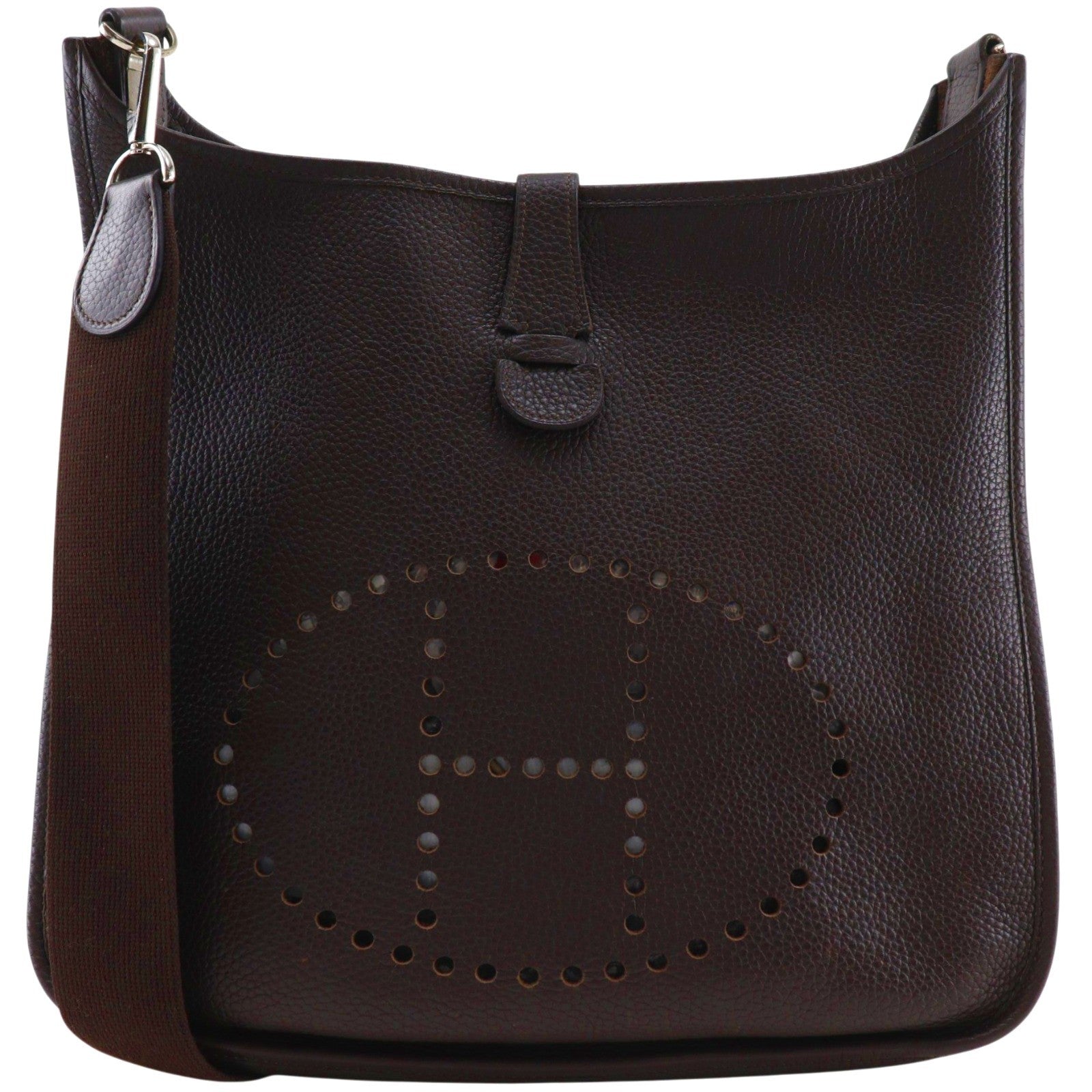 Hermes Evelyne Bag Gen I Clemence Brown Leather Handbag (Pre-Owned)