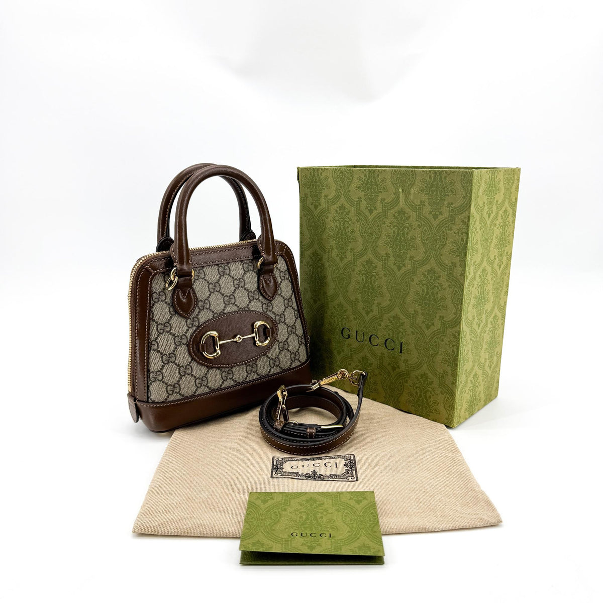 Gucci Horsebit 1955 Top Handle Gg Coated Canvas With Leather Brown Canvas Handbag (Pre-Owned)